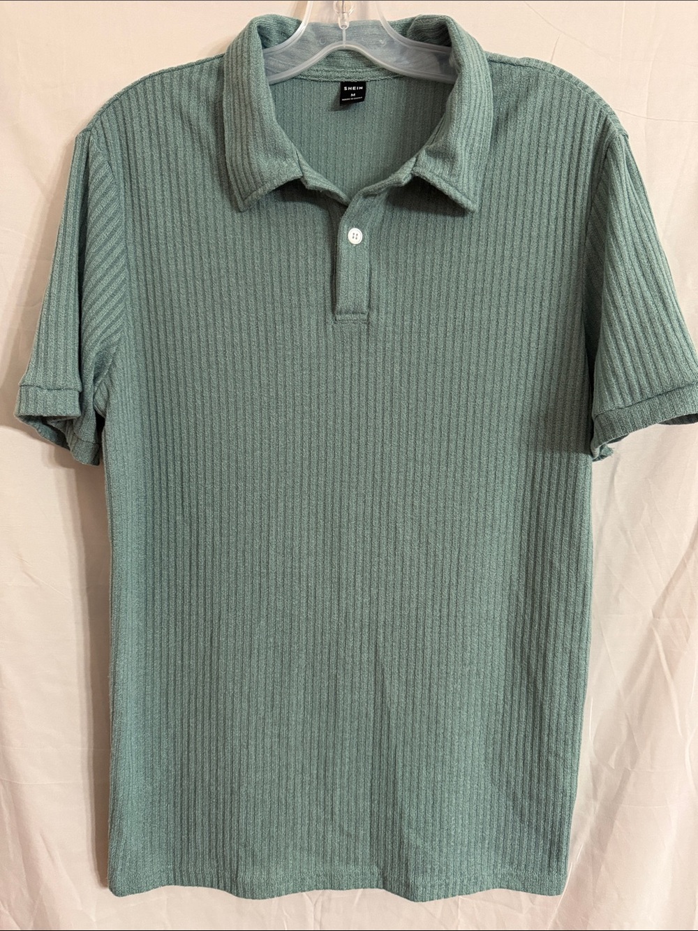 SHEIN Ribbed Polo in Sage Green